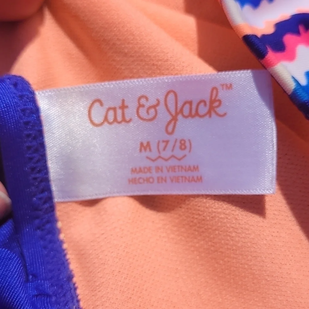 𝅺Cat & Jack one piece bathing suit- blue/ coral medium